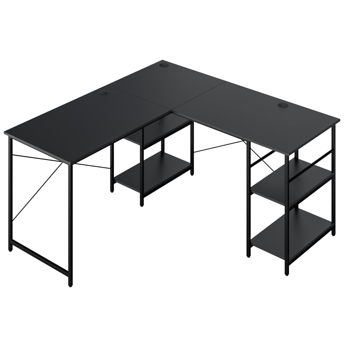 Bureau d'Angle 151 x 151 x 75 CM Ajustable à Bureau Droit 4 Etagère de Rangement Grand Table pour 2
