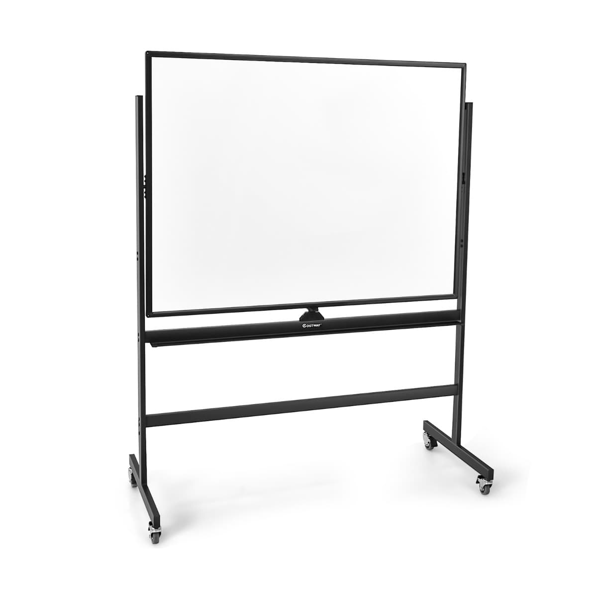 Tableau Blanc Réversible à 360° de 90x120 cm avec Hauteur Réglable et 4 Roulettes pour École/Maison/
