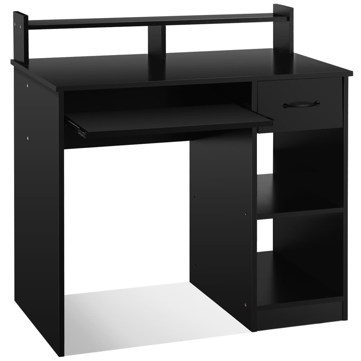 CostwayBureau d'Ordinateur avec Tiroir de Rangement et 2 Etagères Bureau Informatique avec Plateau à Clavier