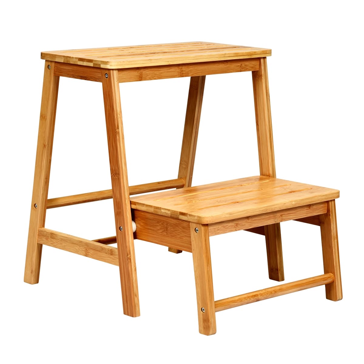 CostwayTabouret Pliant Marchepied avec 2 marches Petit Escabeau Capacité 100 kg en Bambou 45x51x48cm Naturel