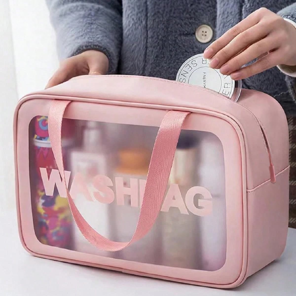 Sac De Toilette Portable Imperméable À L'eau Avec Impression De Lettres Pour Sac De Rangement De Maquillage De Voyage Pour Femmes, Fournitures
