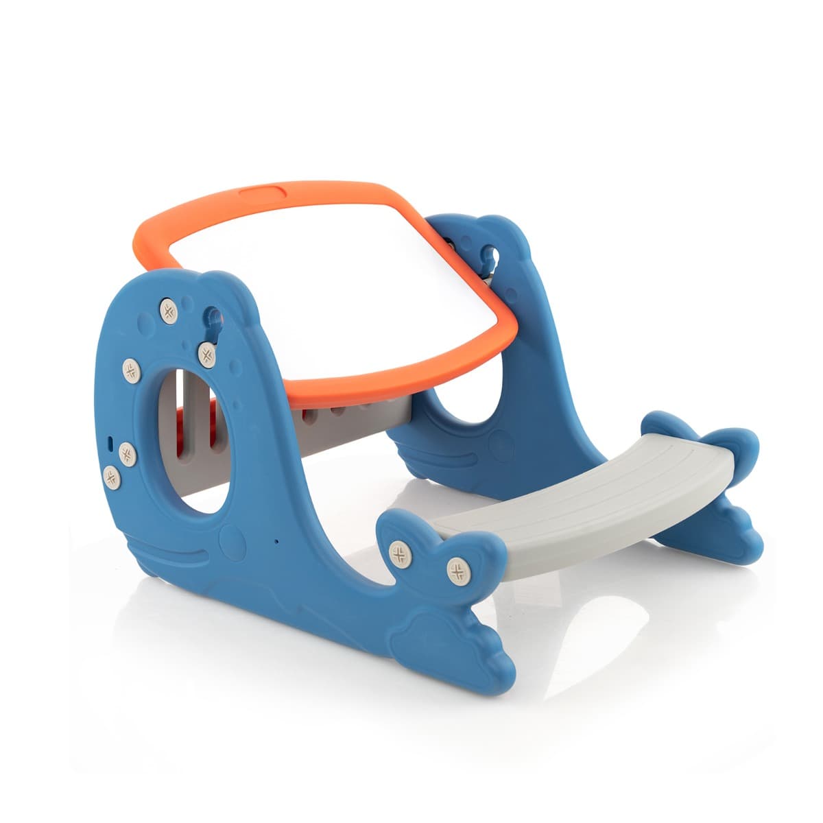 CostwayTableau de Dessin 4 en 1 Table à Manger d'Etude Bibliothèque à l'Arrière Angle Ajustable 30° 1-5 Ans Forme Baleine Bleu