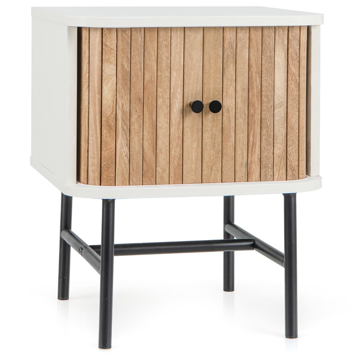 Table de Chevet avec Portes Coulissantes Moderne Du Milieu Du Siècle avec Armoire de Rangement Pieds