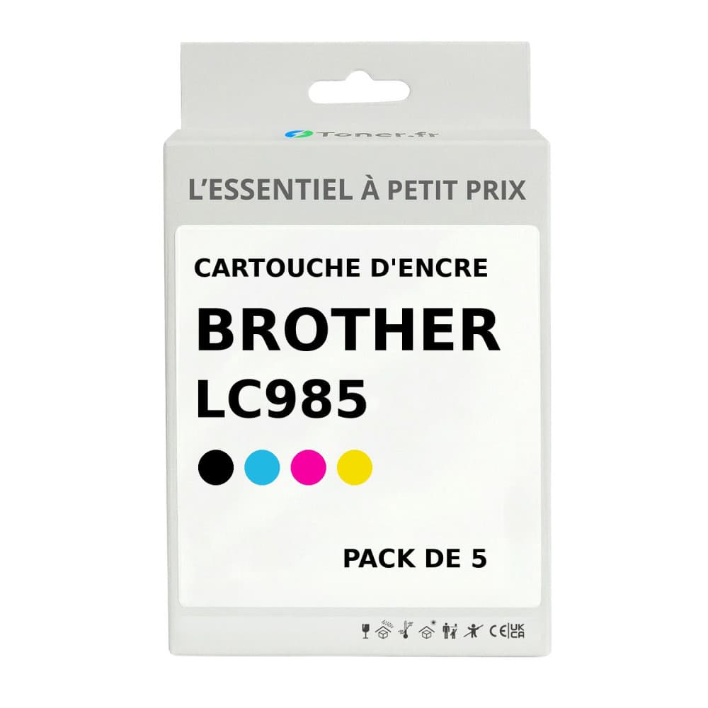 Pack de 5 cartouches d'encre compatible Brother LC985 XL Noir et couleurs